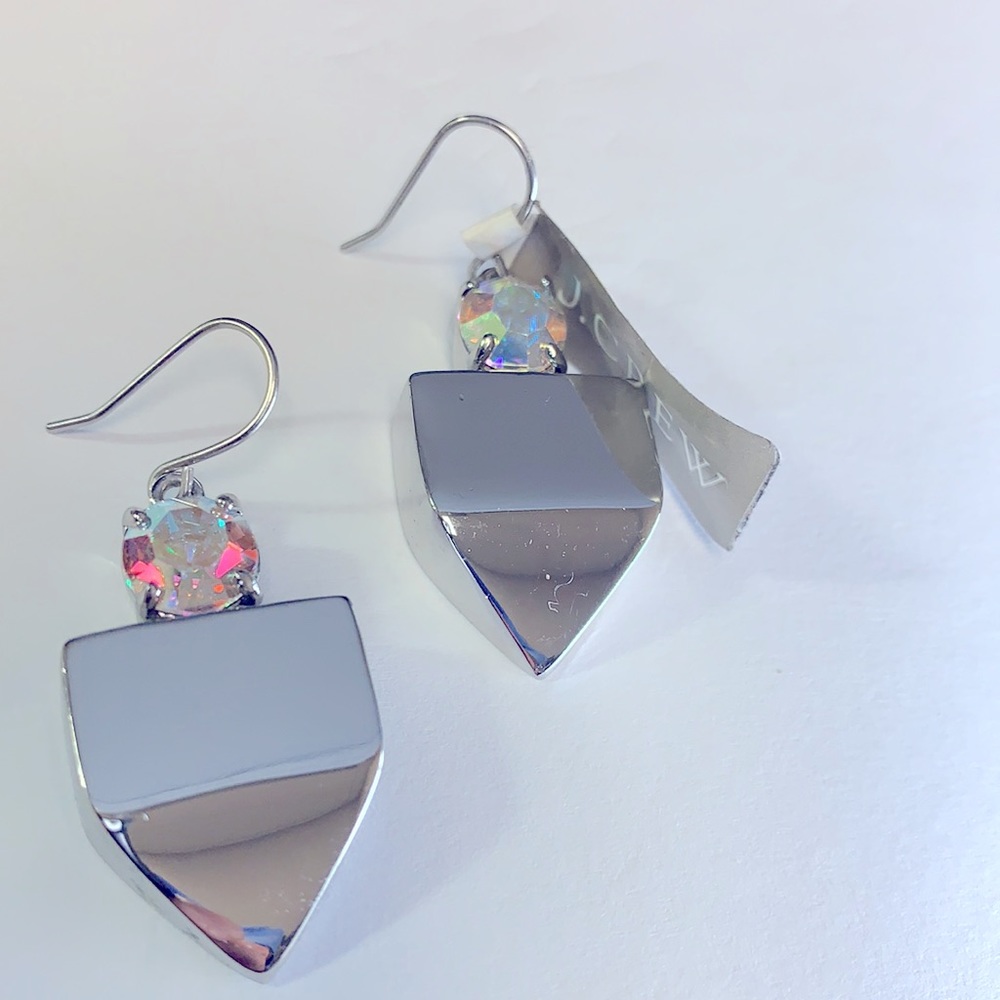 J Crew Silver & Crystal Drop Triangular Earrings